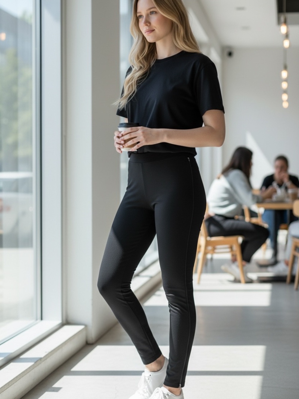 Nordstrom Black Ponte Leggings - Sleek Slim Fit With‎ Side Zippers